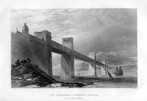 Most rurowy Britannia nad cieśniną Menai, Walia, 1886 r.