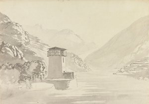 Widok z mostu w Wandpore [Wangdu Phodrang] autorstwa Samuel Davis