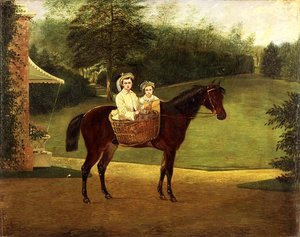 Portret dwóch dziewczyn w sakwie na kucyku (olej na panelu) autorstwa Samuel Henry Alken