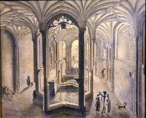 Widok wnętrza Holywell Spa, Północna Walia (akwarela z piórem i atramentem na papierze) autorstwa Samuel Hieronymous Grimm