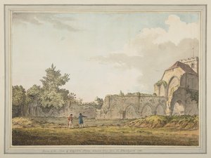 Ruiny nawy kościoła klasztornego Boxgrove od strony cmentarza kościelnego autorstwa Samuel Hieronymous Grimm