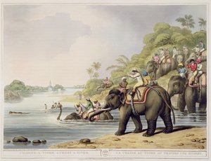 Pogoń za tygrysem przez rzekę, z Oriental Field Sports, wyd. Edward Orme, 1807 (odbitka)