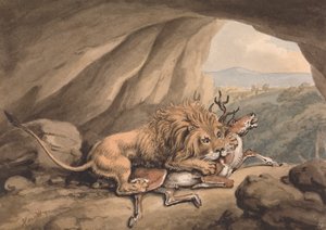 Lew atakuje jelenia autorstwa Samuel Howitt