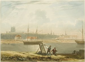 Widok na pływający port, ok. 1825 (ołówek i akwarela na papierze) autorstwa Samuel Jackson
