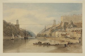 Widok na Avon w Hotwells: Proponowany most wiszący, ok. 1836 (ołówek i akwarela na papierze) autorstwa Samuel Jackson