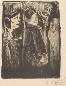 Fantazja: po lewej dwie postacie w kapeluszach po prawej stronie, po prawej zarysowany wygląd z upierzeniem autorstwa Samuel Jessurun de Mesquita