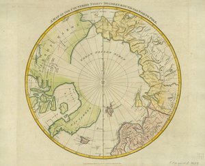 Mapa krajów położonych trzydzieści stopni wokół bieguna północnego, pochodząca z "Atlas to Crutwell