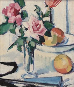 Martwa natura z różowymi różami, autorstwa Samuel John Peploe