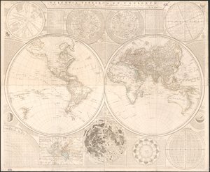 Scientia terrarum et coelorum : czyli niebiosa i ziemia astronomicznie i geograficznie nakreślone i pokazane : zawierające najciekawsze i najbardziej użyteczne szczegóły w słonecznych, gwiezdnych i ziemskich systemach, wiernie wyliczone i nakreślone zgodni autorstwa Samuel; Kitchin Dunn