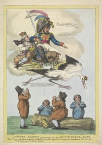 Napoleon wysyła Ludwika Napoleona jako króla w postaci bociana do Holandii, 1806 Jupiter Bonney przyznający holenderskim żabom króla (tytuł na obiekcie) autorstwa Samuel Knight