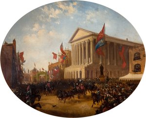Książę Cambridge opuszcza ratusz, Birmingham, 1857.