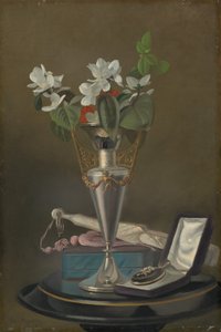 Martwa natura z wachlarzem i wisiorkiem 18651875. autorstwa Samuel Marsdon Brookes