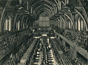 „Obiad koronacyjny Jakuba II w Westminster Hall”, 1685, 1947. autorstwa Samuel Moore