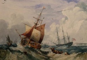Francuski kuter wędkarski w falującym Dover (akwarela)