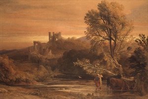 Bydło przechodzące przez strumień autorstwa Samuel Palmer