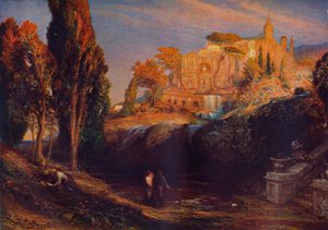 „Emily i Valancourt w Chateau Le Blanc: Lady Foix słyszy od doktora Foix, Tajemnice Udolpho” autorstwa Samuel Palmer