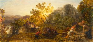 Żniwa w winnicy, 1859 (wc, gwasz i guma arabska na papierze) autorstwa Samuel Palmer