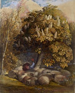 Pastorał z kasztanem, ok.1830-31 (akwarela i bodycolor) autorstwa Samuel Palmer