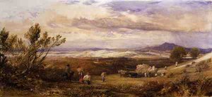 Pole kukurydzy, pochmurny poranek (akwarela) autorstwa Samuel Palmer