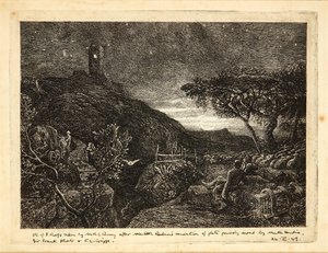 Samotna Wieża (akwaforta) autorstwa Samuel Palmer