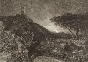 Samotna Wieża, 1879 (akwaforta) autorstwa Samuel Palmer