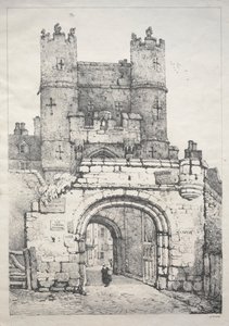 Seria starożytnych budynków i wiejskich domków w północnej Anglii: W York, Medieval Gate, 18 autorstwa Samuel Prout