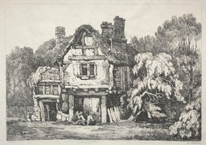 Seria starożytnych budynków i wiejskich domków w północnej Anglii: w pobliżu Ashbourne, 1821. autorstwa Samuel Prout