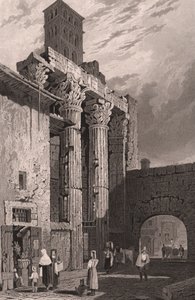 Kolumny Świątyni Marsa Ultora, Rzym, Lacjum, Włochy, staloryt Samuela Prouta (1783-1852), rysunek, ok. 15x115 cm autorstwa Samuel Prout