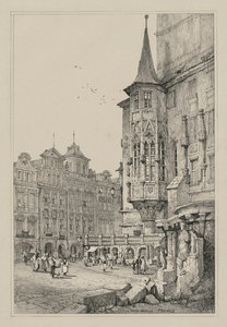 Facimilia szkiców wykonanych we Flandrii i Niemczech: Hotel de Ville, Praga autorstwa Samuel Prout