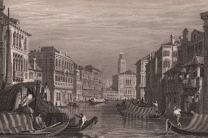 Gondole na Canal Grande (Canal Grande), Wenecja, Veneto, Włochy, staloryt wg rysunku Samuela Prouta (1783-1852), ok. 15x11,5 cm autorstwa Samuel Prout