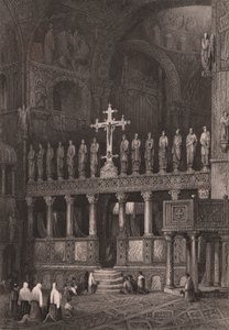 Ikonostas w Bazylice św. Marka (Basilica di San Marco), Wenecja, Veneto, Włochy, staloryt według rysunku Samuela Prouta (1783-1852), ok. 15x11,5 cm