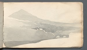 Szkicownik: Górski krajobraz z mostem, 1814. autorstwa Samuel Prout