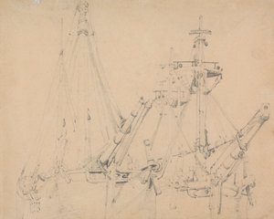Studium dwóch ustawionych statków żaglowych autorstwa Samuel Prout