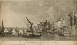 Widok na Most Westminsterski z częściami przylegającymi jak w roku 1760 autorstwa Samuel Scott