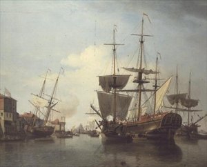 Statek węglowy na Tamizie w pobliżu Deptford autorstwa Samuel Scott