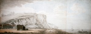 Zamek Dover i klify z brzegu (ołówek, długopis i atrament oraz akwarela na papierze) autorstwa Samuel Scott