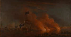 Francuskie okręty wojenne atakujące brytyjską flotę u wybrzeży Quebecu, 28 czerwca 1759 r. autorstwa Samuel Scott