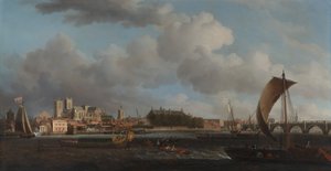 Westminster z Lambeth, z ceremonialną barką firmy Ironmongers autorstwa Samuel Scott