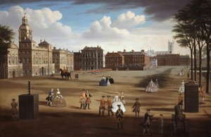 Widok zachodniego frontu Gwardii Konnej ze Skarbcem i Downing Street, ok. 1758 r autorstwa Samuel Wale