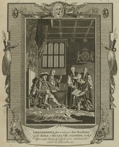 Lord Cromwell przedstawia nowe tłumaczenie Biblii królowi Henrykowi VIII w Londynie w roku 1538