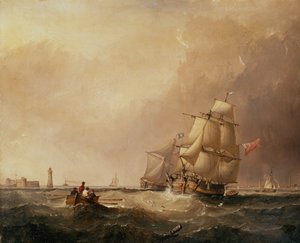 Widok na port Mersey i widok żeglugi Off Douglas, Isle of Man (olej na panelu)