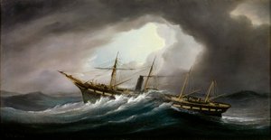 Parowiec wiosłowy "Great Western" podczas wichury, połowa - koniec XIX wieku (olej na płótnie) autorstwa Samuel Walters
