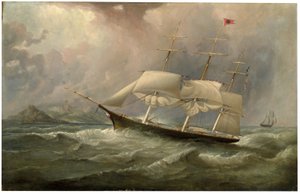 Clipper Black Ball Line Ocean Chief redukujący żagiel na swoim australijskim biegu, ok. 1853 r