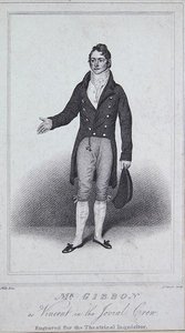 Pan Gibbon jako Vincent w „Jowialnej ekipie”, z „Theatrical Inquisitor” (rycina) autorstwa Samuel de (after) Wilde
