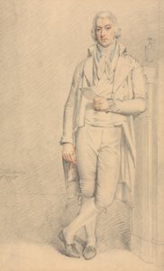 Dżentelmen, pełnej długości, trzymający papier i ołówek autorstwa Samuel de Wilde
