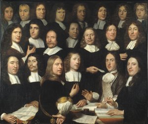 Portret grupowy mistrzów mennic z Dordrechtu (Portrait de groupe des maitres et des officers de la monnaie de Dordrecht) - Peinture de Samuel Dirksz van Hoogstraten (1627-1678) - 1674 - Olej na płótnie - 139,5x166 - Muzeum Dordrechtu autorstwa Samuel van Hoogstraten