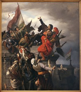 Ofiara Tytusa Dugovics (?-1456). Węgierscy Bohaterowie Narodowi, który został wyróżniony podczas oblężenia Belgradu przez Imperium Osmańskie. Obraz Sandora Wagnera (1838-1919), olej na płótnie