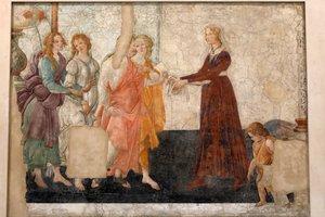 Wenus i trzy łaski ofiarowujące prezenty dla dziewczyny, ok.1483-85 (fresk) autorstwa Sandro Botticelli