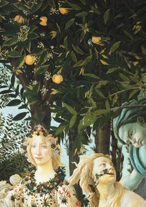Flora, Zephyrus i Cloris, fragment z Alegorii wiosny (Primavera), ok. 1900. 1477-1482 (tempera na drewnie) autorstwa Sandro Botticelli