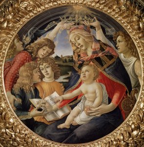 Madonna Magnificat czyli Dziewica z Dzieciątkiem i pięcioma aniołami (tempera na drewnie) autorstwa Sandro Botticelli